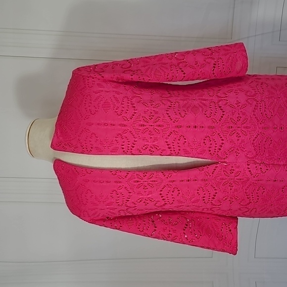 Chico's US 16/18 - Vanity SZ 3 Dress Knee Length Neon Pink Midi Length Crochet - Picture 5 of 10